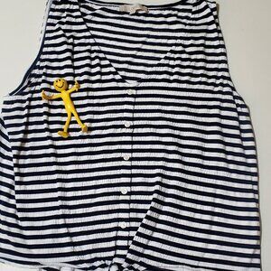 Loft Navy Striped Sleeveless Top with tie bottom